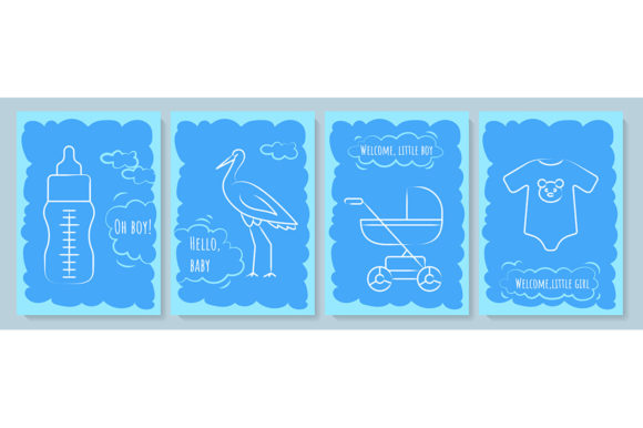 Baby Shower Blue Postcard with Icons: Graphics for Creative Publishing