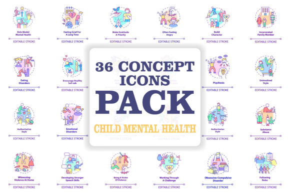 Child Mental Health Concept Icons Bundle