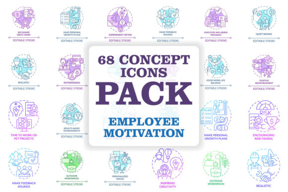 Employee Motivation Concept Icons Bundle: Graphics and Icons for Local Business Branding