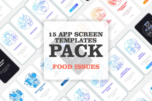 Food Issues Blue Mobile App Screen Set: Graphics for Real Publishing