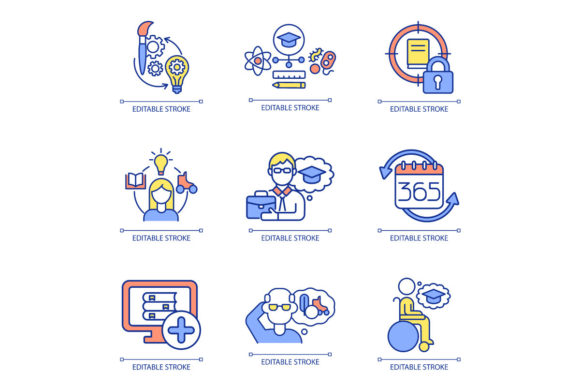 Lifelong Learning RGB Color Icons Set: Graphics & Icons for Digital Sellers