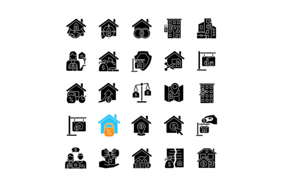 Property Sale Black Glyph Icons Set: Graphics & Icons for Real Estate Content