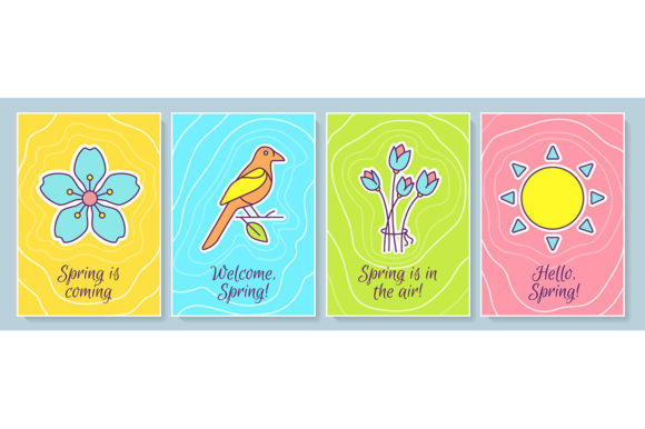 Spring Greeting Card with Color Icons