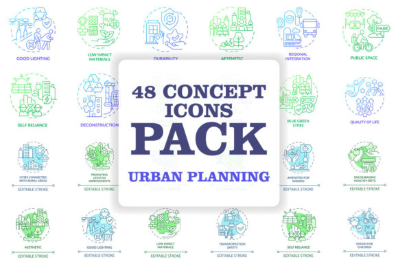 Urban Planning Concept Icons Set: Graphics and Icons for Creative Sellers