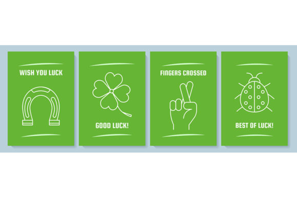 Wishing Luck Green Postcard Set: Graphics for Branding and Graphic Templates
